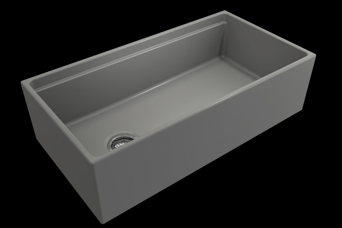 BOCCHI CONTEMPO 36" Step Rim With Integrated Work Station Fireclay Farmhouse Single Bowl Kitchen Sink with Accessories - Matte Gray