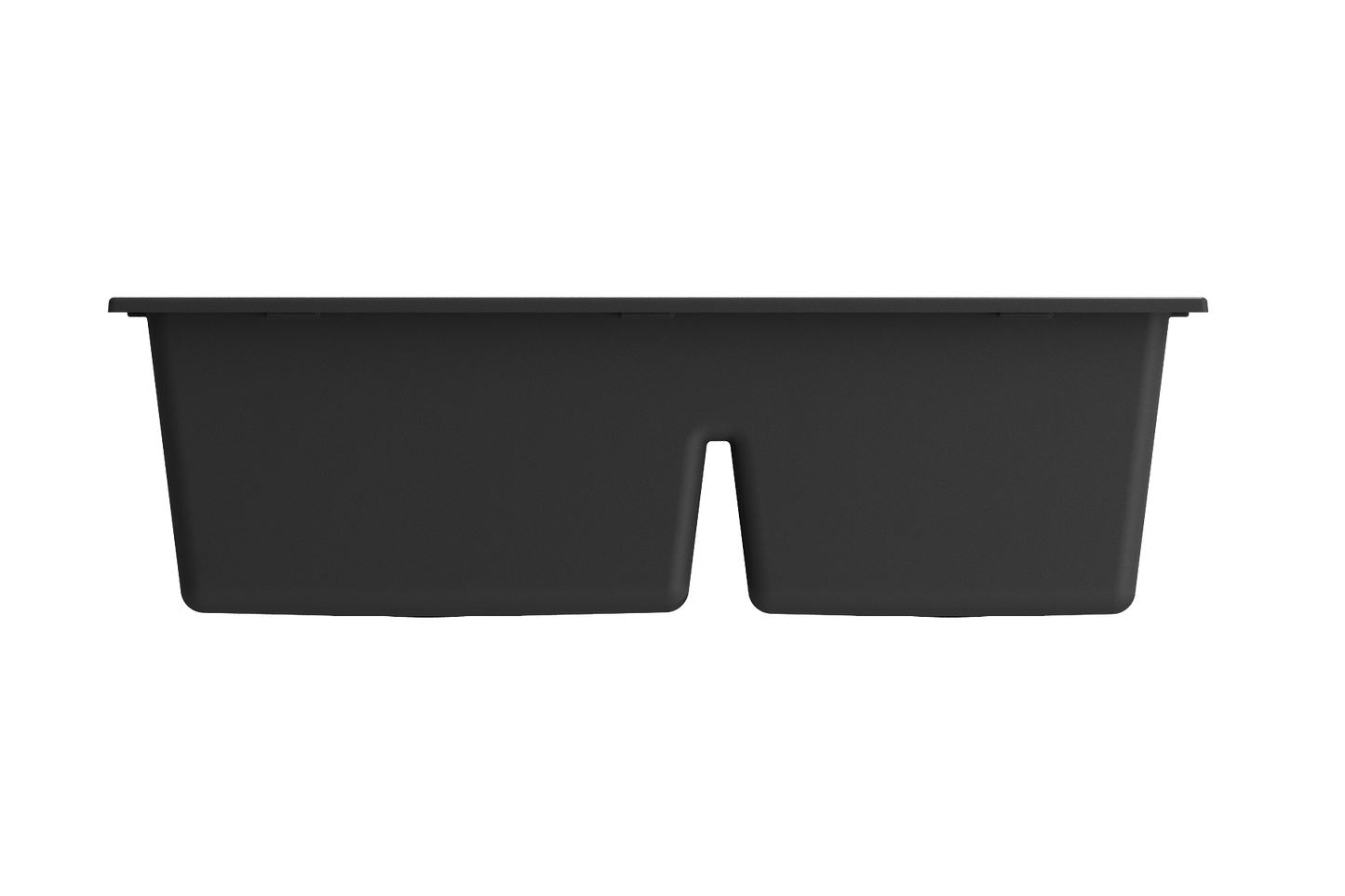 BOCCHI CAMPINO DUO 33" Dual Mount 60/40 Double Bowl Granite Kitchen Sink with Strainers in matte black finish, front view.