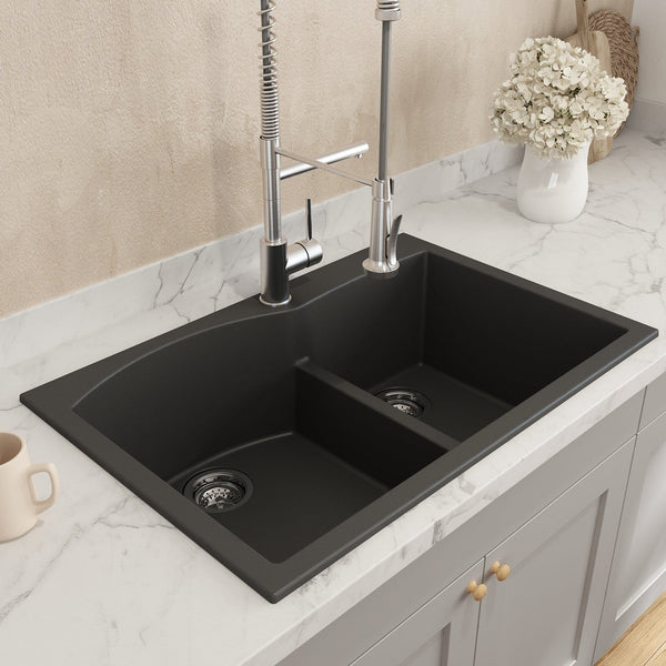 BOCCHI CAMPINO DUO 33 Dual Mount 60/40 Double Bowl Granite Kitchen Sink with Strainers