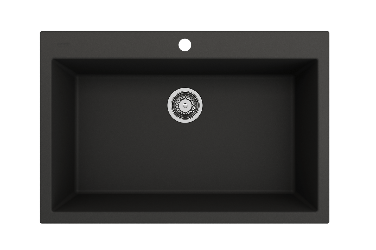 CAMPINO UNO 33" Single Bowl Dual Mount Granite Kitchen Sink with Strainer top view showing strainer in large single bowl design.