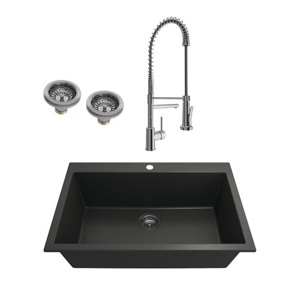 BOCCHI CAMPINO UNO 33 Granite Composite Kitchen Sink & Strainers with Maggiore 2.0 Faucet