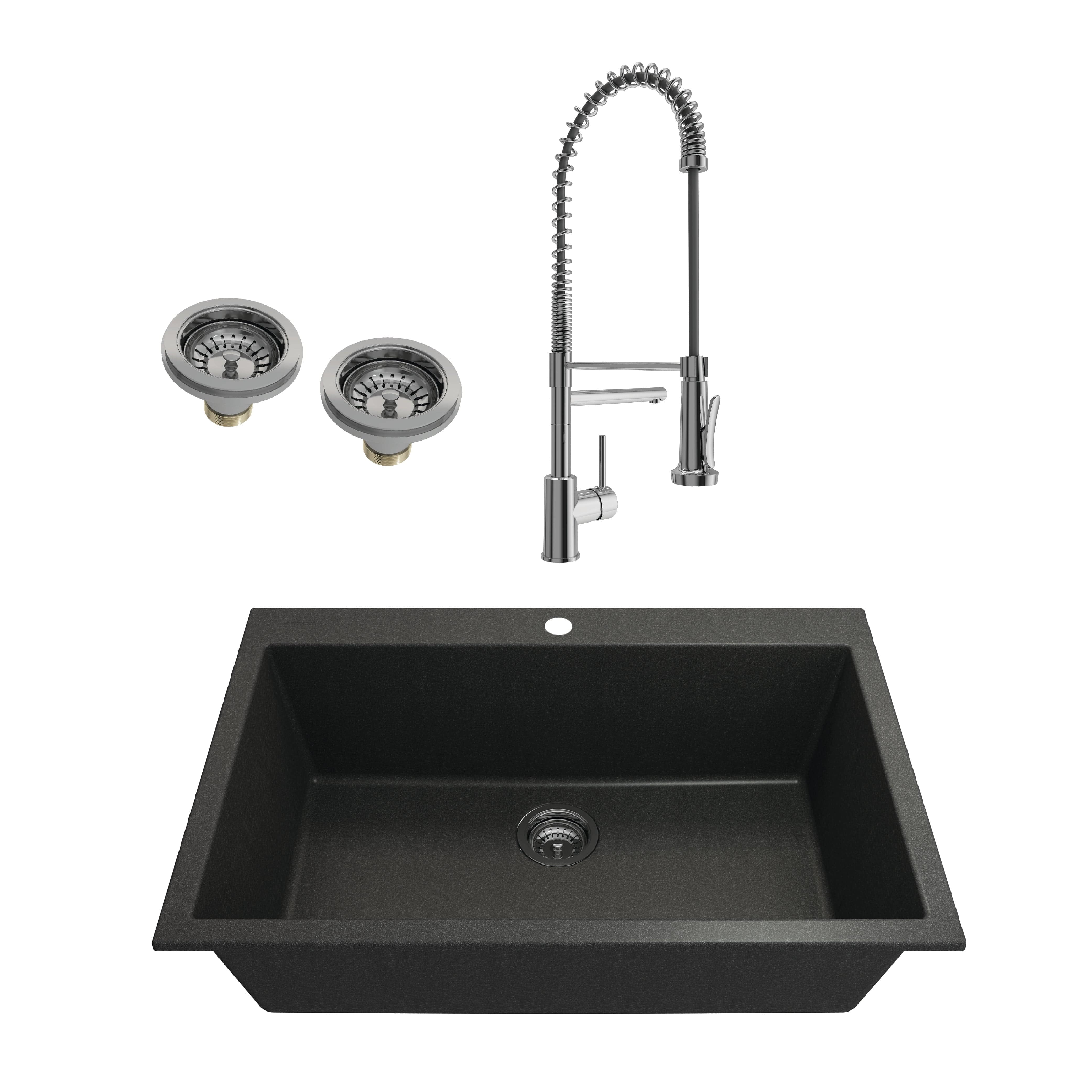 BOCCHI CAMPINO UNO 33" Granite Composite Kitchen Sink & Strainers with Maggiore 2.0 Faucet