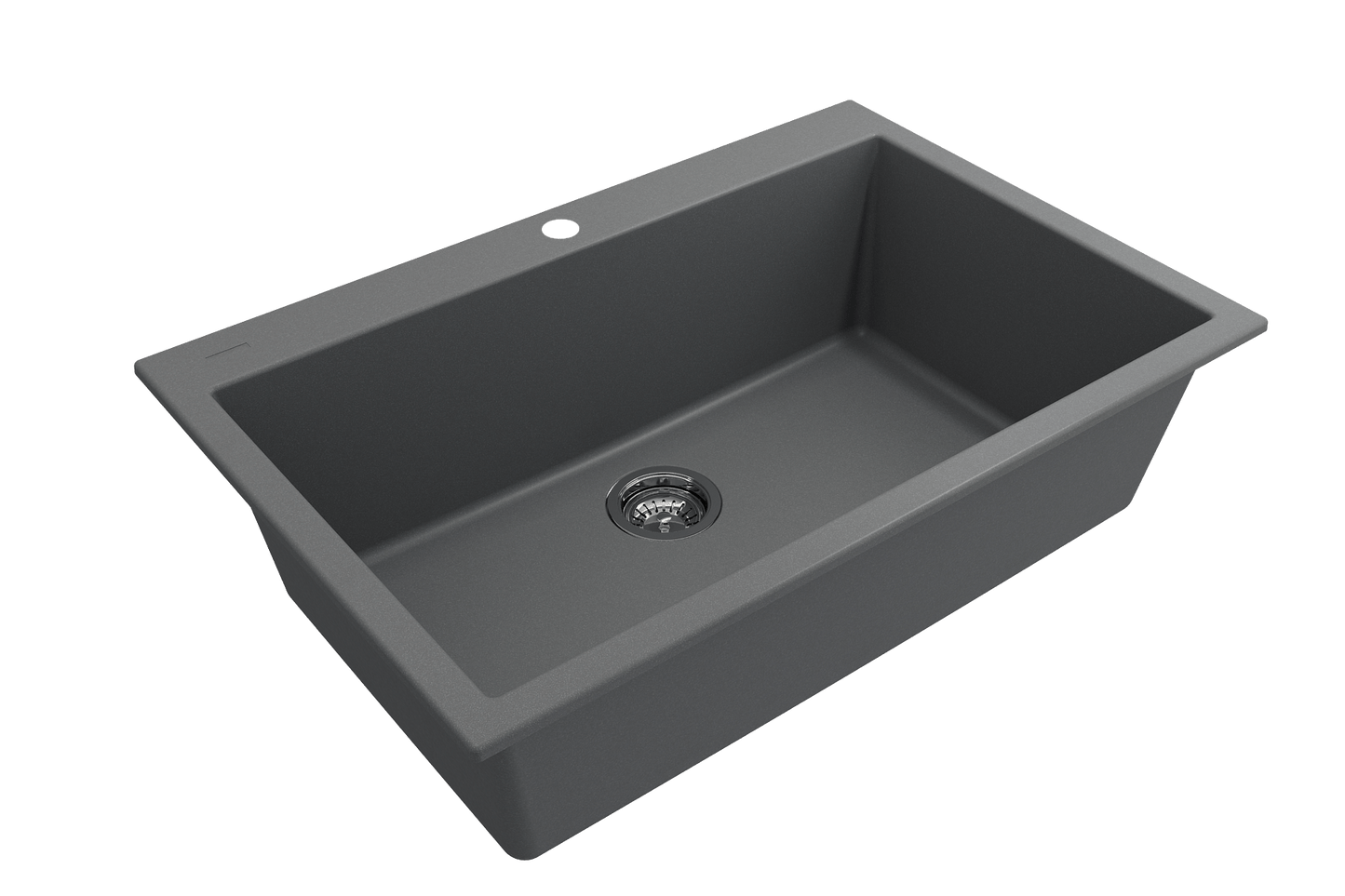 CAMPINO UNO 33" Single Bowl Dual Mount Granite Kitchen Sink with Strainer in dark gray, showcasing its elegant design.