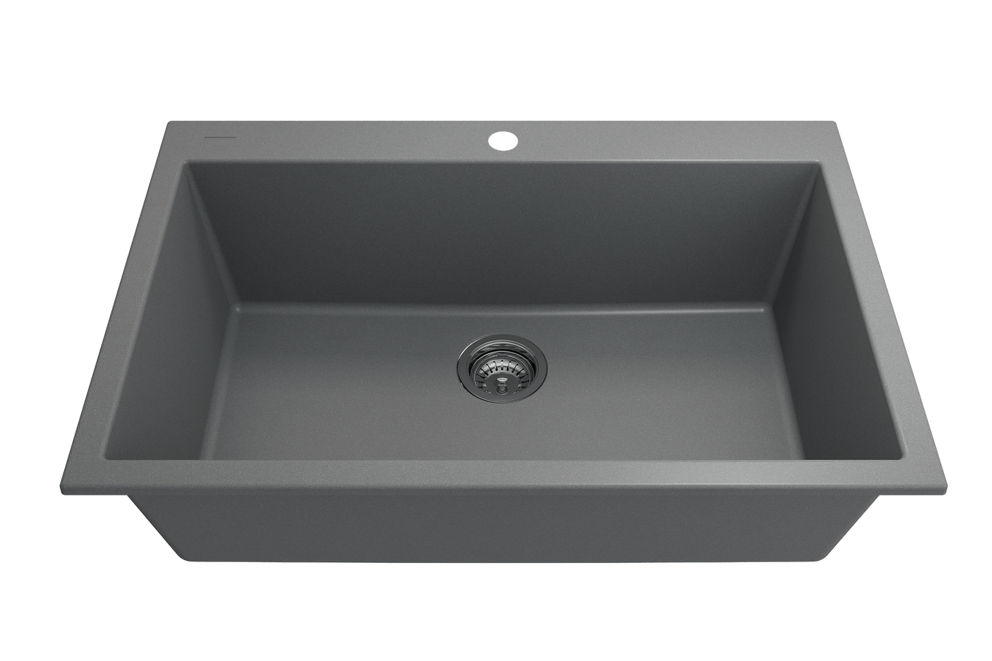 CAMPINO UNO 33" Single Bowl Dual Mount Granite Kitchen Sink with Strainer in sleek gray finish.