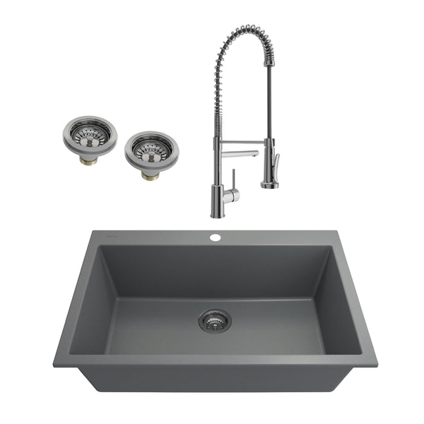 BOCCHI CAMPINO UNO 33 Granite Composite Kitchen Sink & Strainers with Maggiore 2.0 Faucet