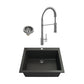 BOCCHI CAMPINO UNO 24" Matte Black Granite Sink with Livenza Faucet and strainer, sleek modern design for kitchen or bar.