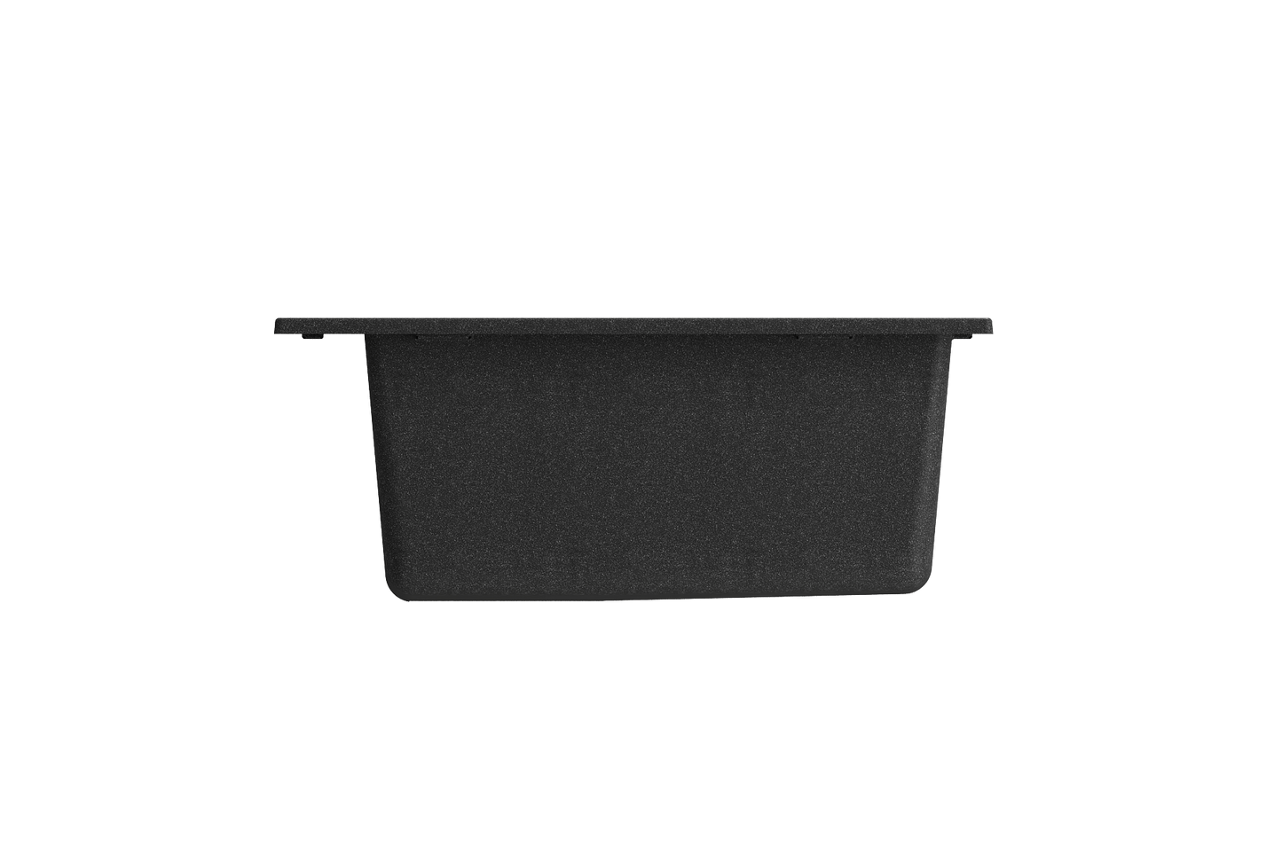 CAMPINO UNO 24" Single Bowl Dual Mount Granite Kitchen Sink with Strainer in sleek black finish, front view showcasing its design.
