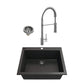 BOCCHI CAMPINO UNO 24" Metallic Black Granite Sink with Livenza Faucet and drain, stylish and functional kitchen solution.