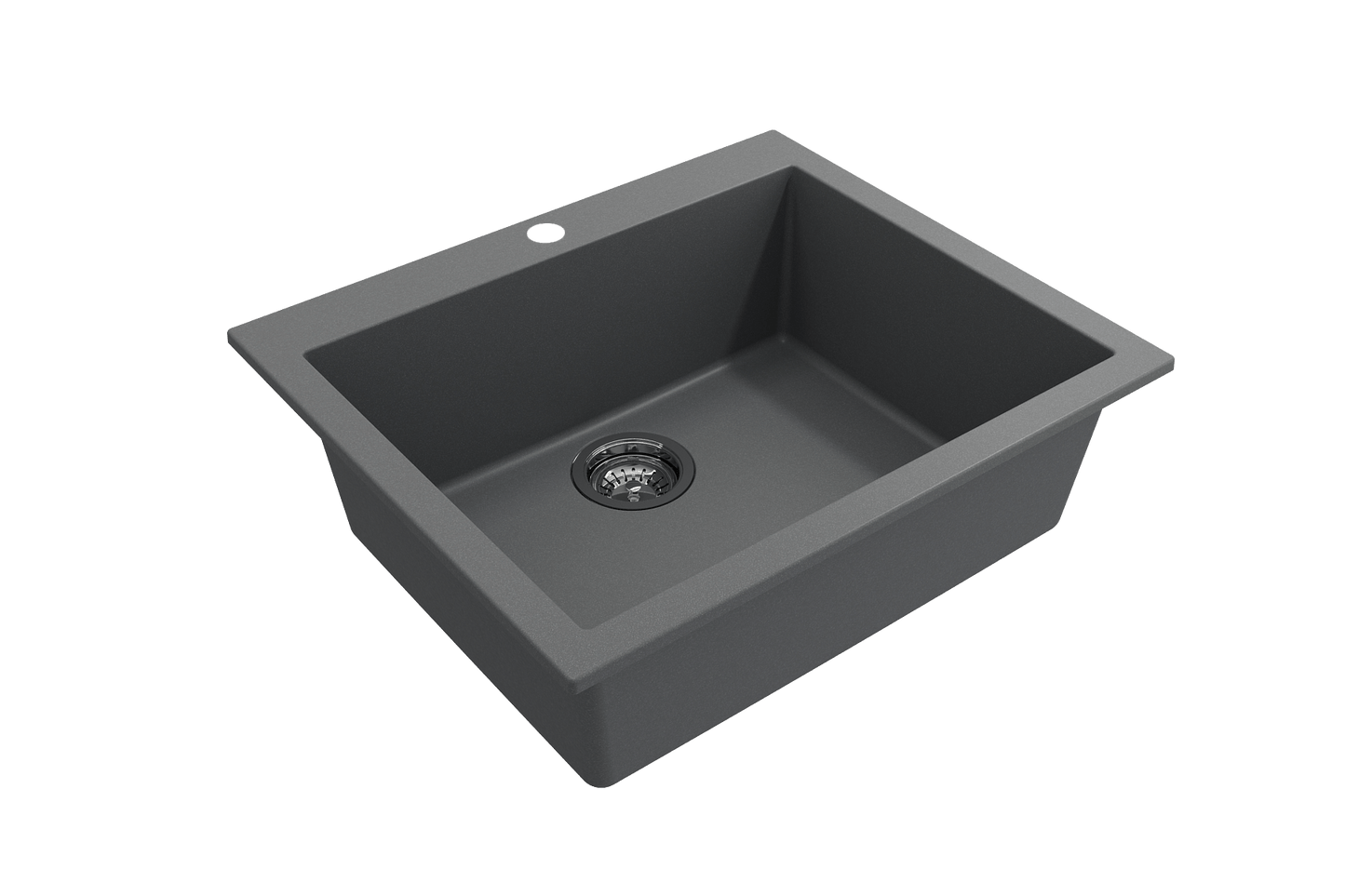 CAMPINO UNO 24" Single Bowl Dual Mount Granite Kitchen Sink with Strainer gray top view showcasing dual mount design.
