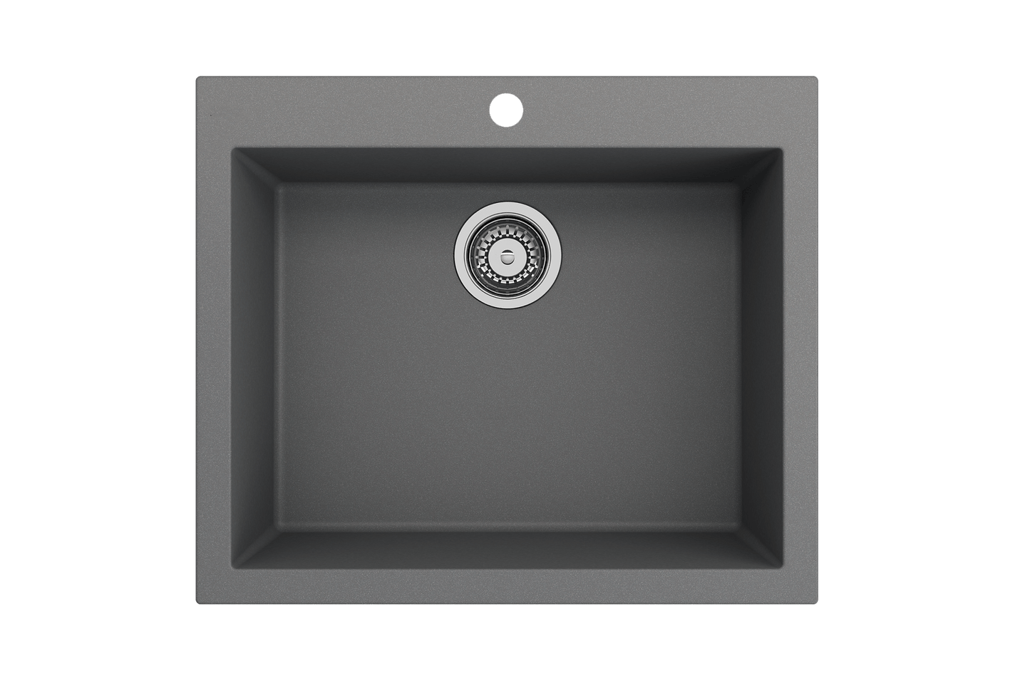 CAMPINO UNO 24" Single Bowl Dual Mount Granite Kitchen Sink with Strainer, top view, sleek dark gray finish.