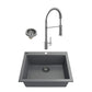 BOCCHI CAMPINO UNO 24" Concrete Gray Granite Sink with Livenza Faucet featuring modern design and chrome finish.