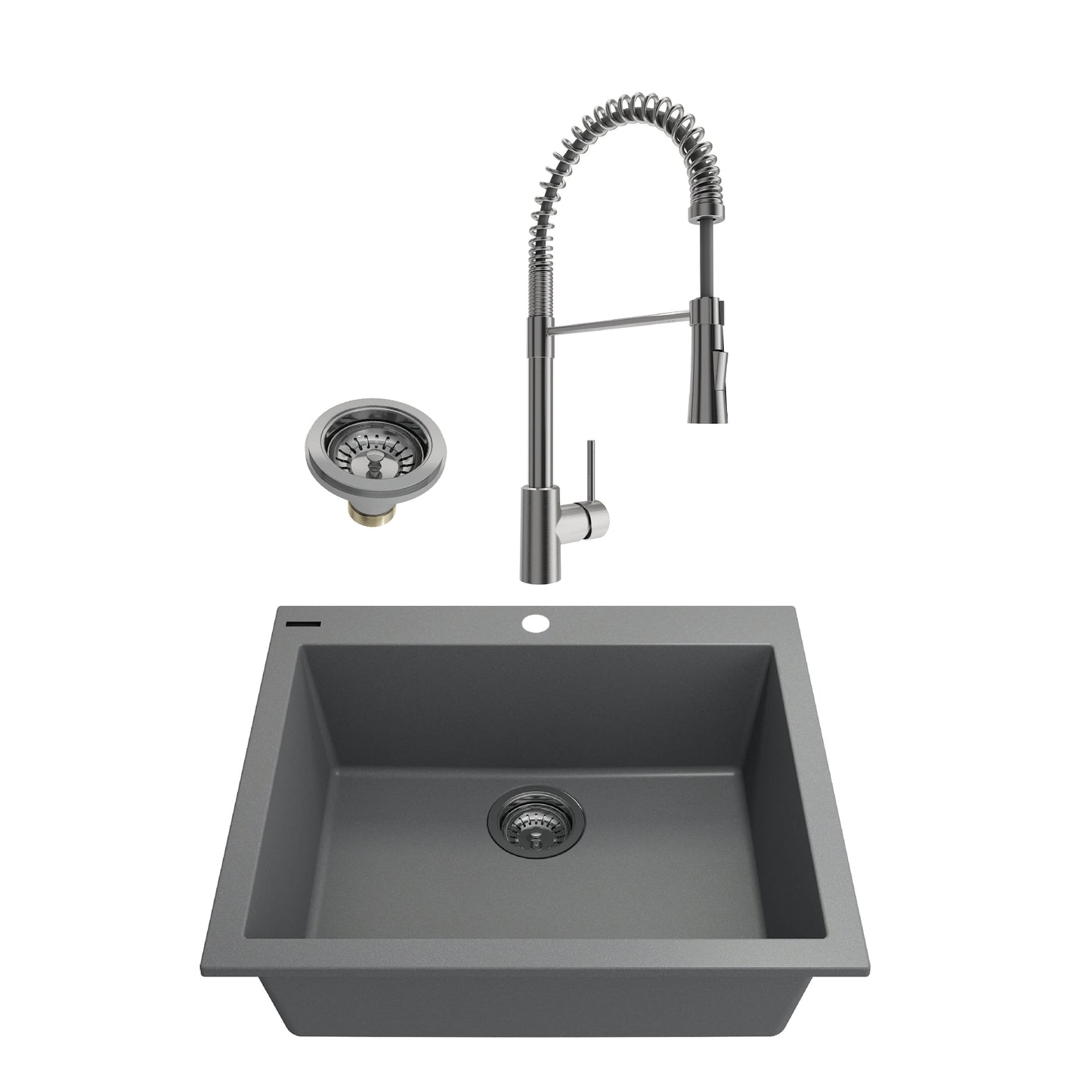 BOCCHI CAMPINO UNO 24" Granite Composite Kitchen Sink & Strainers with Livenza 2.0 Faucet