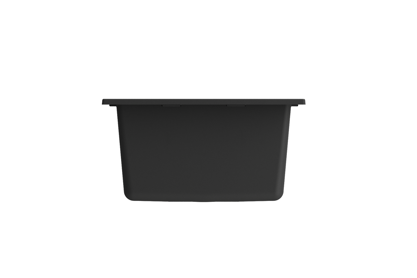 Front view of CAMPINO UNO 16" Single Bowl Dual Mount Granite Bar Sink with Strainer in black finish.