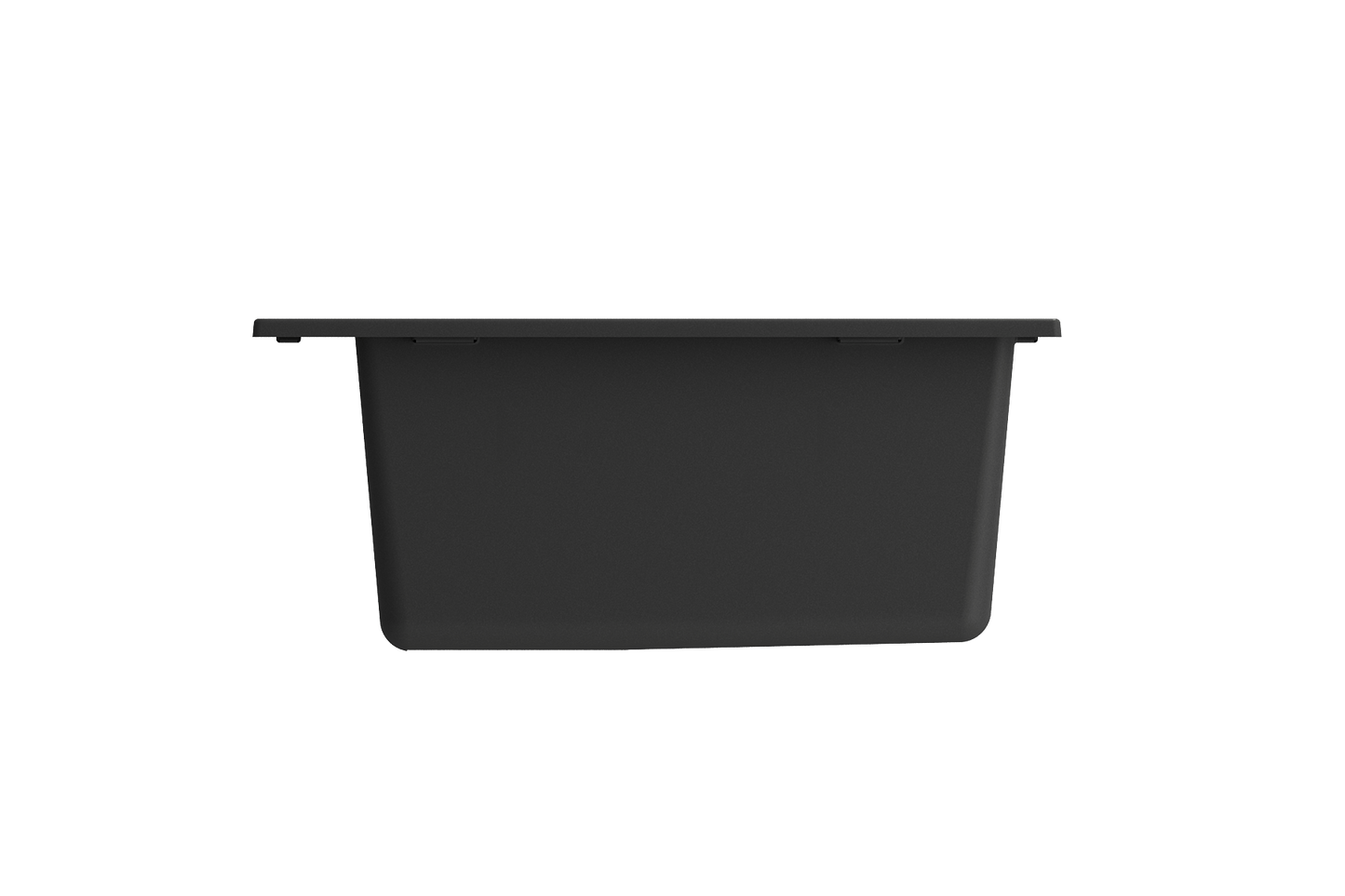 CAMPINO UNO 16" Single Bowl Dual Mount Granite Bar Sink with Strainer, black top view on a green background.