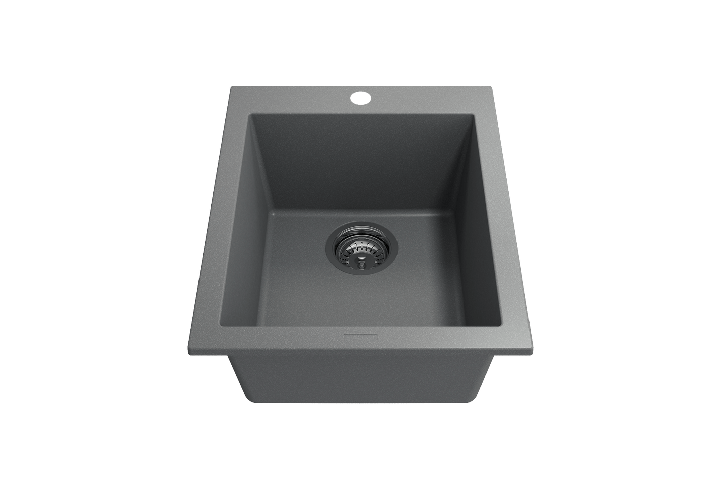 CAMPINO UNO 16" Single Bowl Dual Mount Granite Bar Sink with Strainer in sleek gray top view, exhibiting modern design.