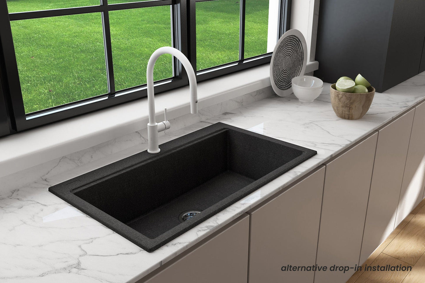 BOCCHI BAVENO LUX 34" Dual-Mount Single Bowl Granite Composite Kitchen Sink with Integrated Workstation in black finish