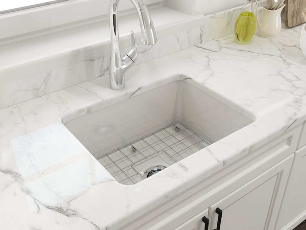 BOCCHI SOTTO 24 Fireclay Dual-Mount Single Bowl Kitchen Sink with Protective Bottom Grid and Strainer