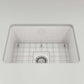 BOCCHI SOTTO 24" Fireclay Dual-Mount Single Bowl Kitchen Sink with Protective Bottom Grid and Strainer