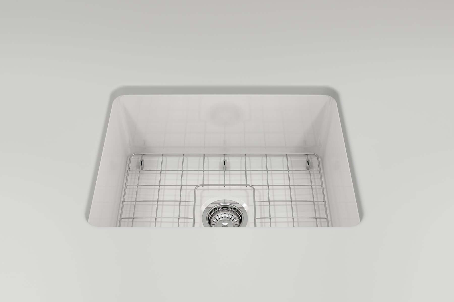 BOCCHI SOTTO 24" Fireclay Dual-Mount Single Bowl Kitchen Sink with Protective Bottom Grid and Strainer