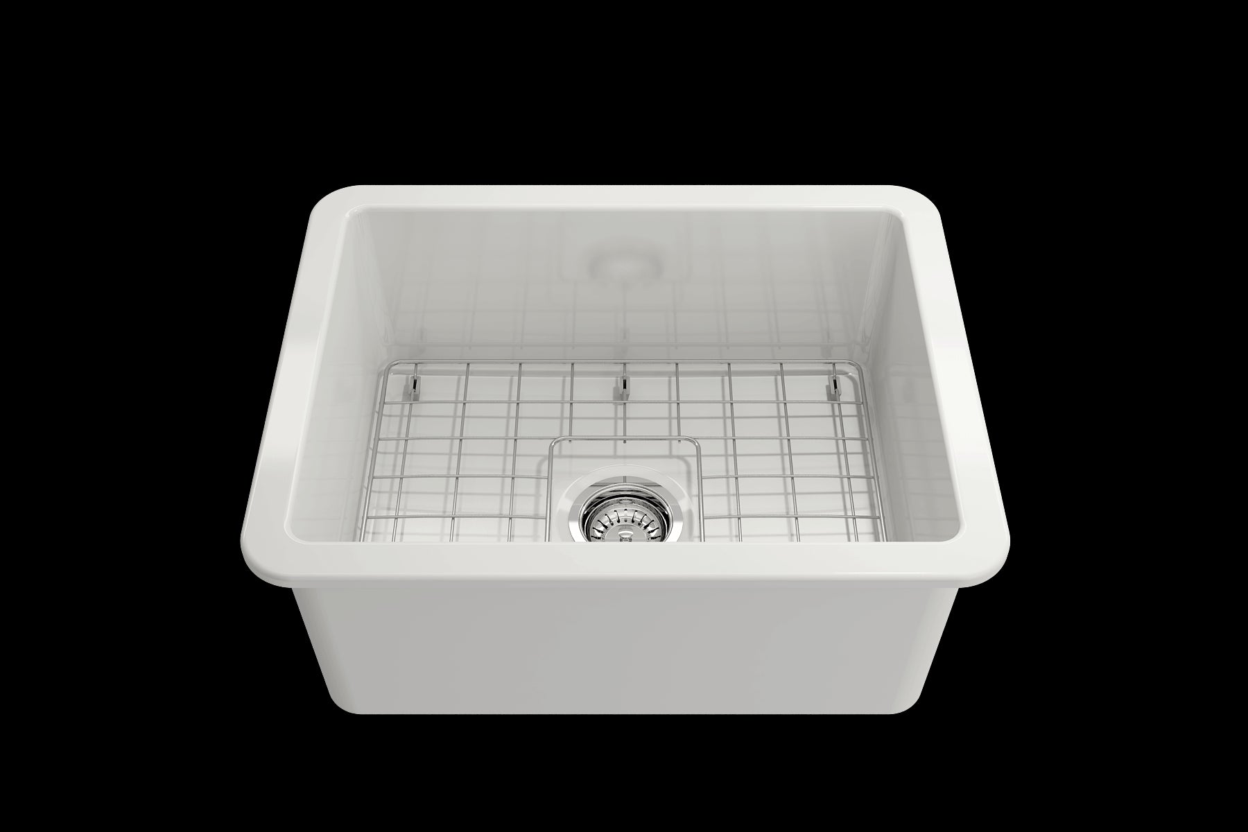 BOCCHI SOTTO 24" Fireclay Dual-Mount Single Bowl Kitchen Sink with Protective Bottom Grid and Strainer