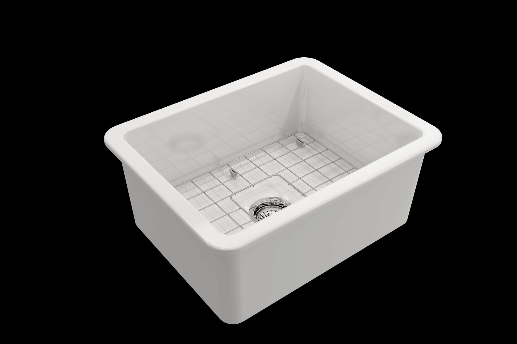 BOCCHI SOTTO 24" Fireclay Dual-Mount Single Bowl Kitchen Sink with Protective Bottom Grid and Strainer