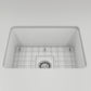 BOCCHI SOTTO 24" Fireclay Dual-Mount Single Bowl Kitchen Sink with Protective Bottom Grid and Strainer