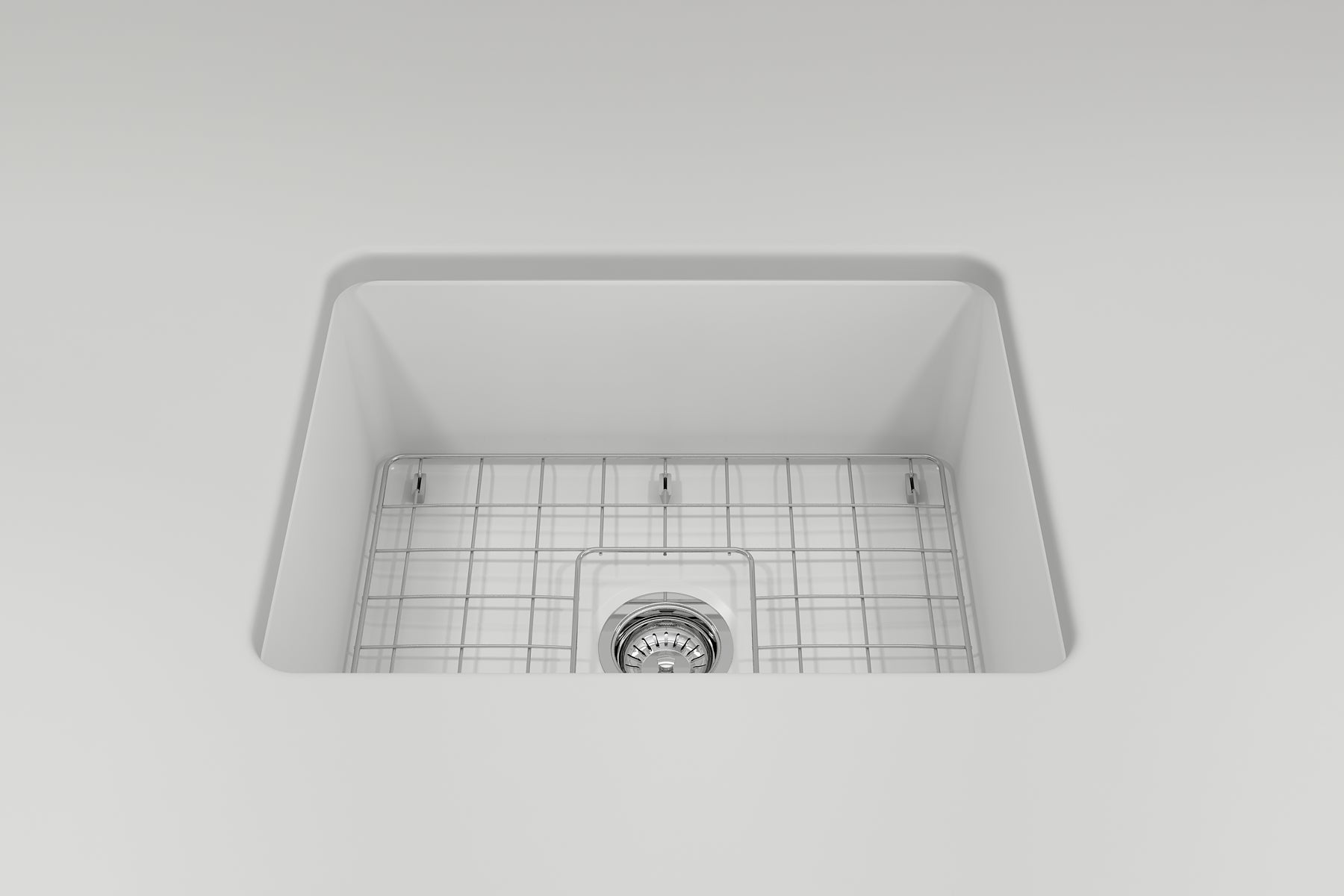 BOCCHI SOTTO 24" Fireclay Dual-Mount Single Bowl Kitchen Sink with Protective Bottom Grid and Strainer