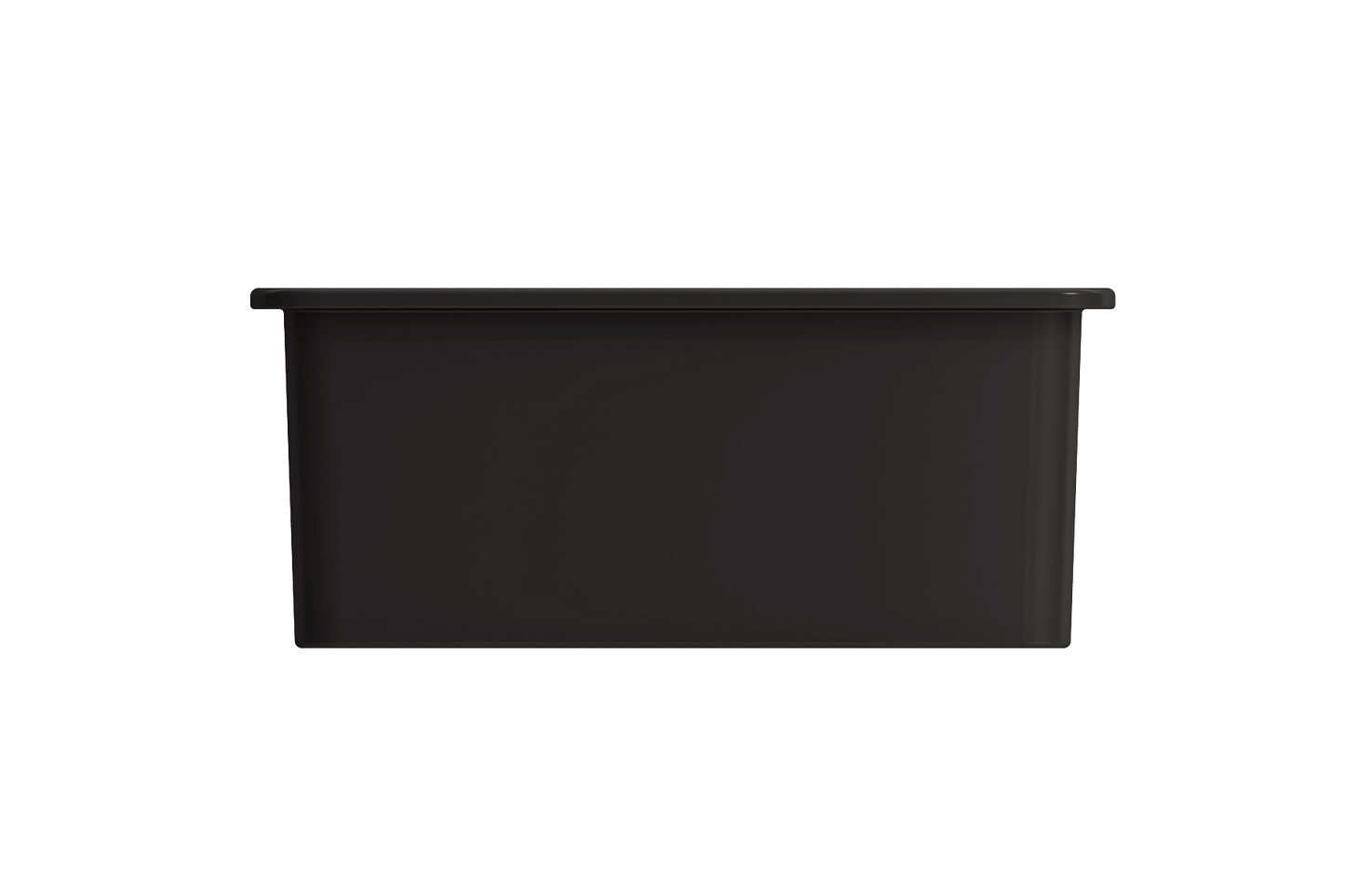 BOCCHI SOTTO 24" Fireclay Dual-Mount Single Bowl Sink with Bottom Grid & Strainer in black finish side view.