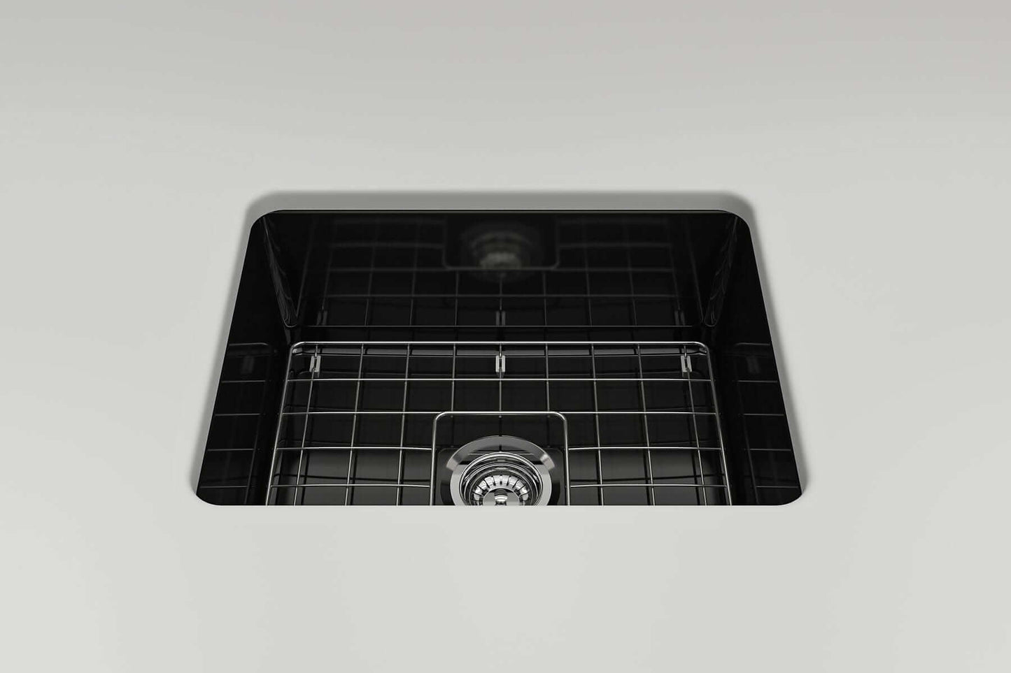 BOCCHI SOTTO 24" Fireclay Dual-Mount Single Bowl Sink with Bottom Grid & Strainer in black finish