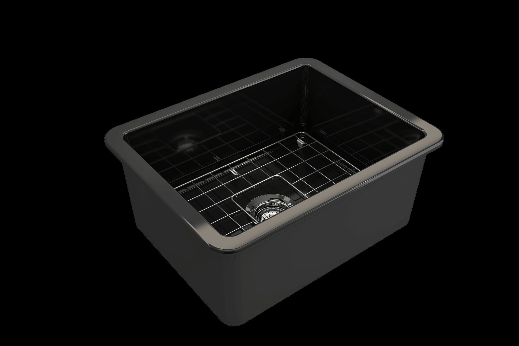 BOCCHI SOTTO 24" Fireclay Dual-Mount Single Bowl Kitchen Sink with Protective Bottom Grid and Strainer