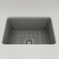 BOCCHI SOTTO 24" Fireclay Dual-Mount Single Bowl Kitchen Sink with Protective Bottom Grid and Strainer