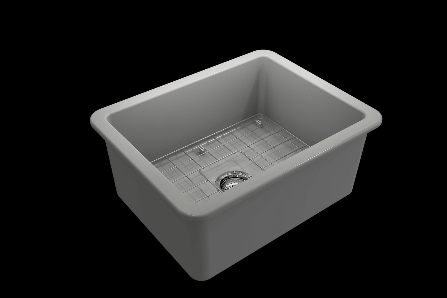 BOCCHI SOTTO 24" Fireclay Dual-Mount Single Bowl Kitchen Sink with Protective Bottom Grid and Strainer