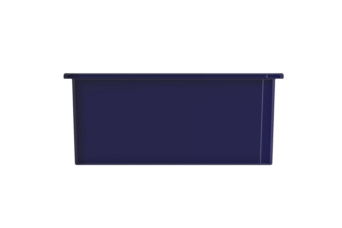 BOCCHI SOTTO 24" Fireclay Dual-Mount Single Bowl Sink with Bottom Grid & Strainer in deep blue color.