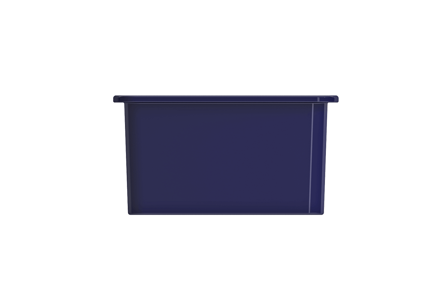 BOCCHI SOTTO 24" Fireclay Dual-Mount Single Bowl Sink with Bottom Grid & Strainer in deep blue color, front view.