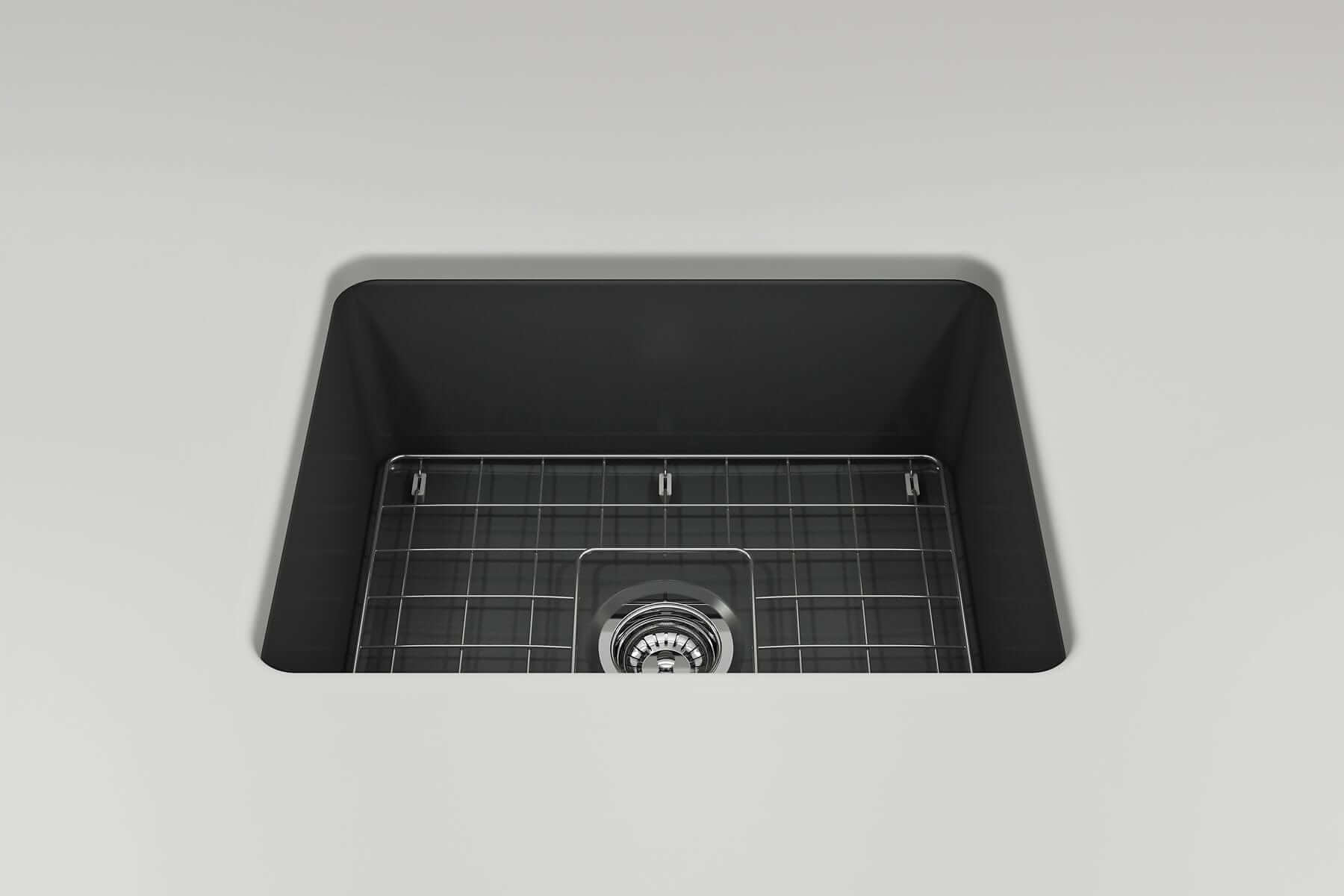 BOCCHI SOTTO 24" Fireclay Dual-Mount Single Bowl Kitchen Sink with Protective Bottom Grid and Strainer