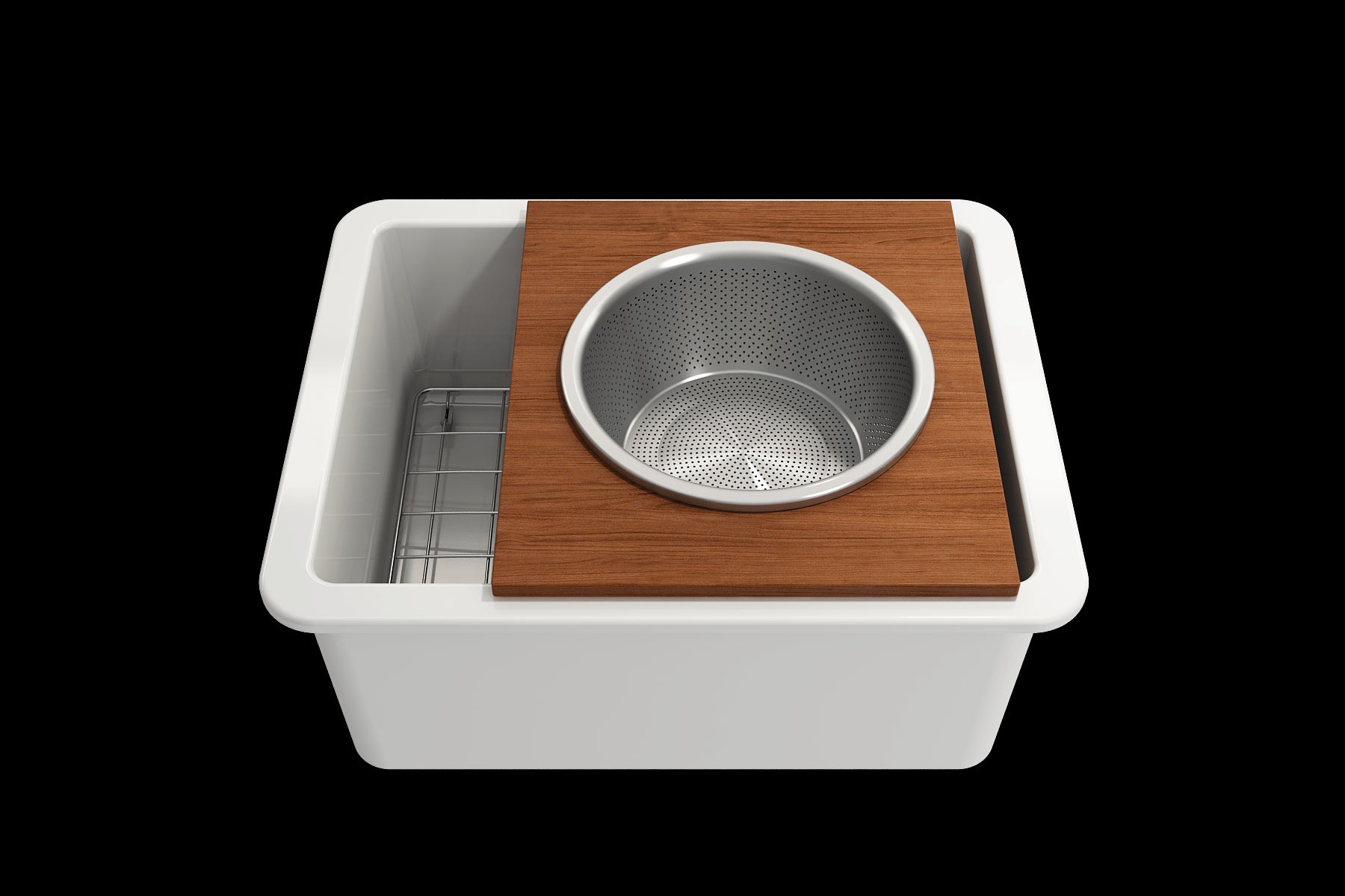 BOCCHI Prep Board Set for Workstation Sinks with Large Round Stainless Steel Mixing Bowl and Colander