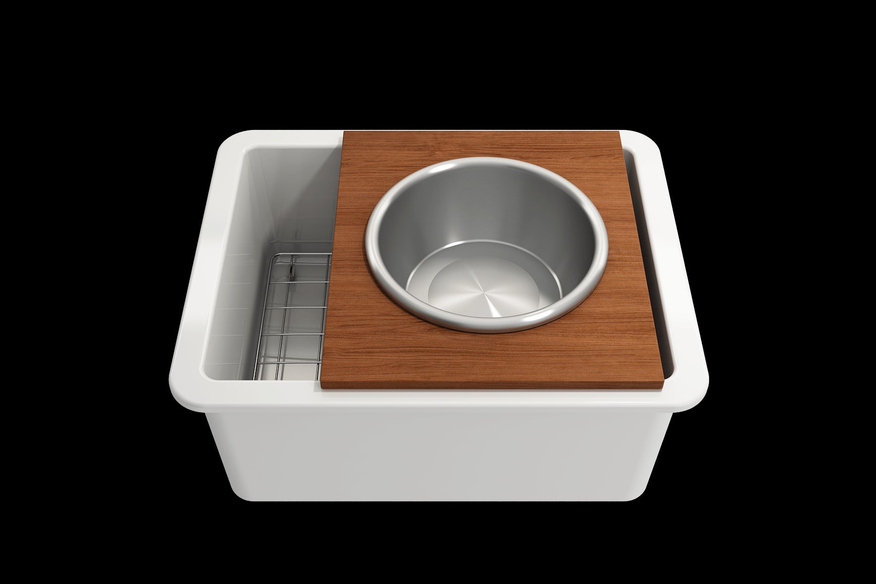 BOCCHI Prep Board Set for Workstation Sinks with Large Round Stainless Steel Mixing Bowl and Colander