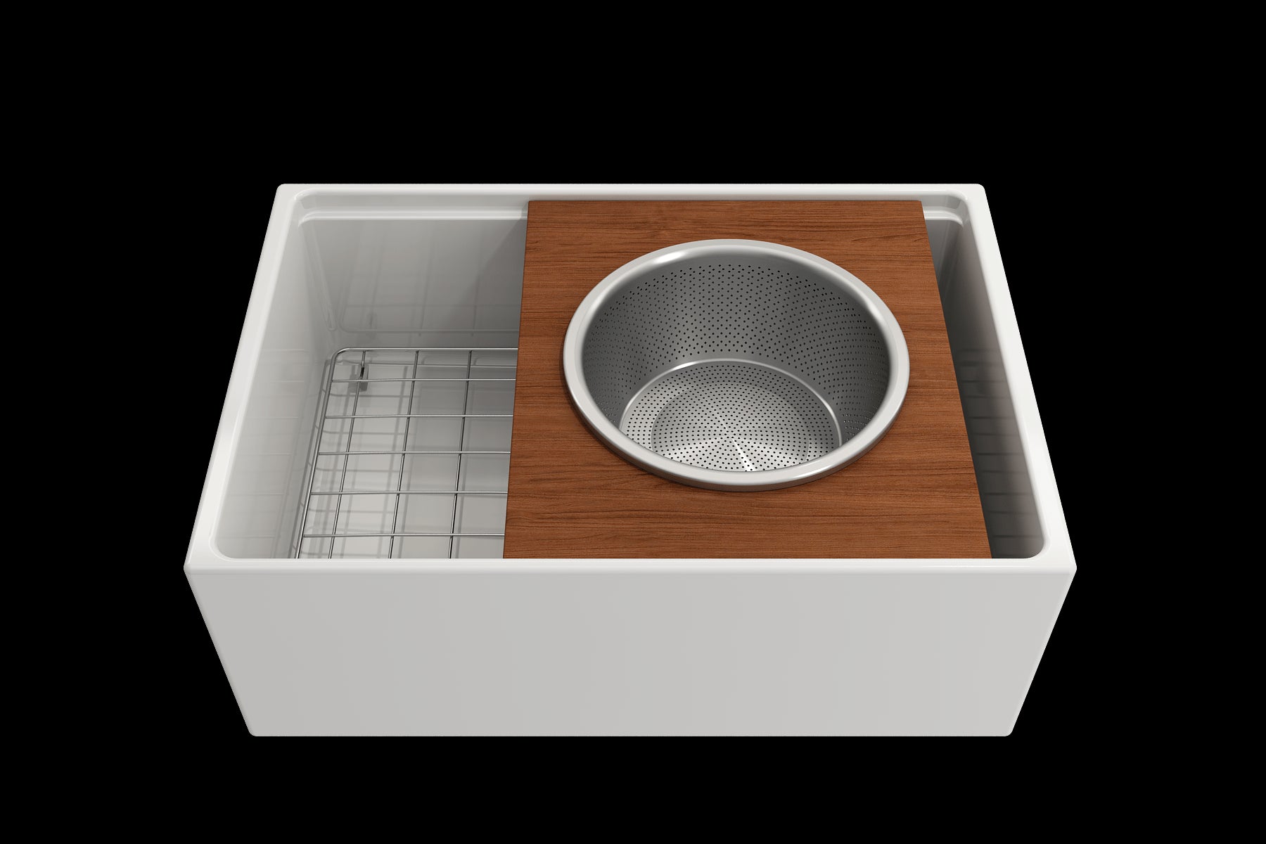 BOCCHI Prep Board Set for Workstation Sinks with Large Round Stainless Steel Mixing Bowl and Colander