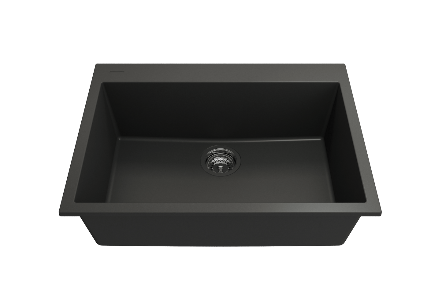 BOCCHI CAMPINO UNO 27" Dual-Mount Single Bowl Granite Composite Kitchen Sink in black finish.