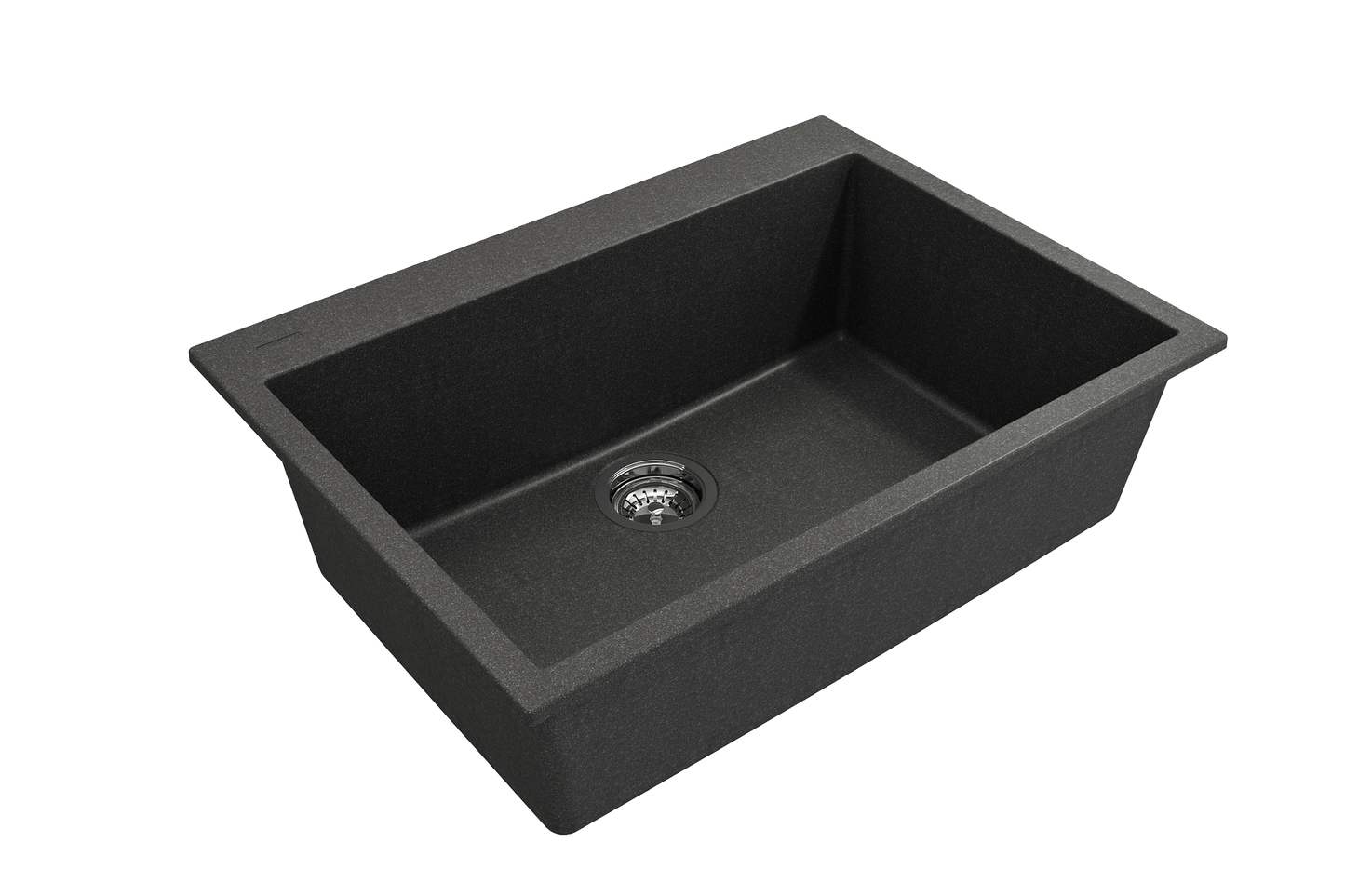 BOCCHI CAMPINO UNO 27" Dual-Mount Single Bowl Granite Composite Kitchen Sink in sleek black design.