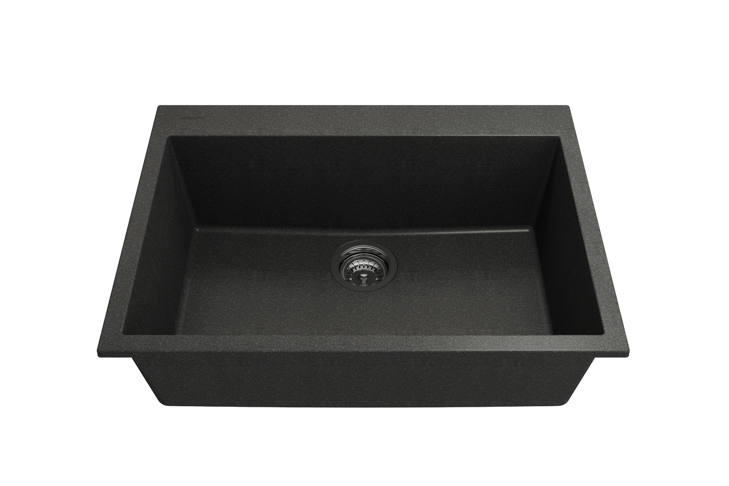 BOCCHI CAMPINO UNO 27" Dual-Mount Single Bowl Granite Composite Kitchen Sink in sleek black granite finish.