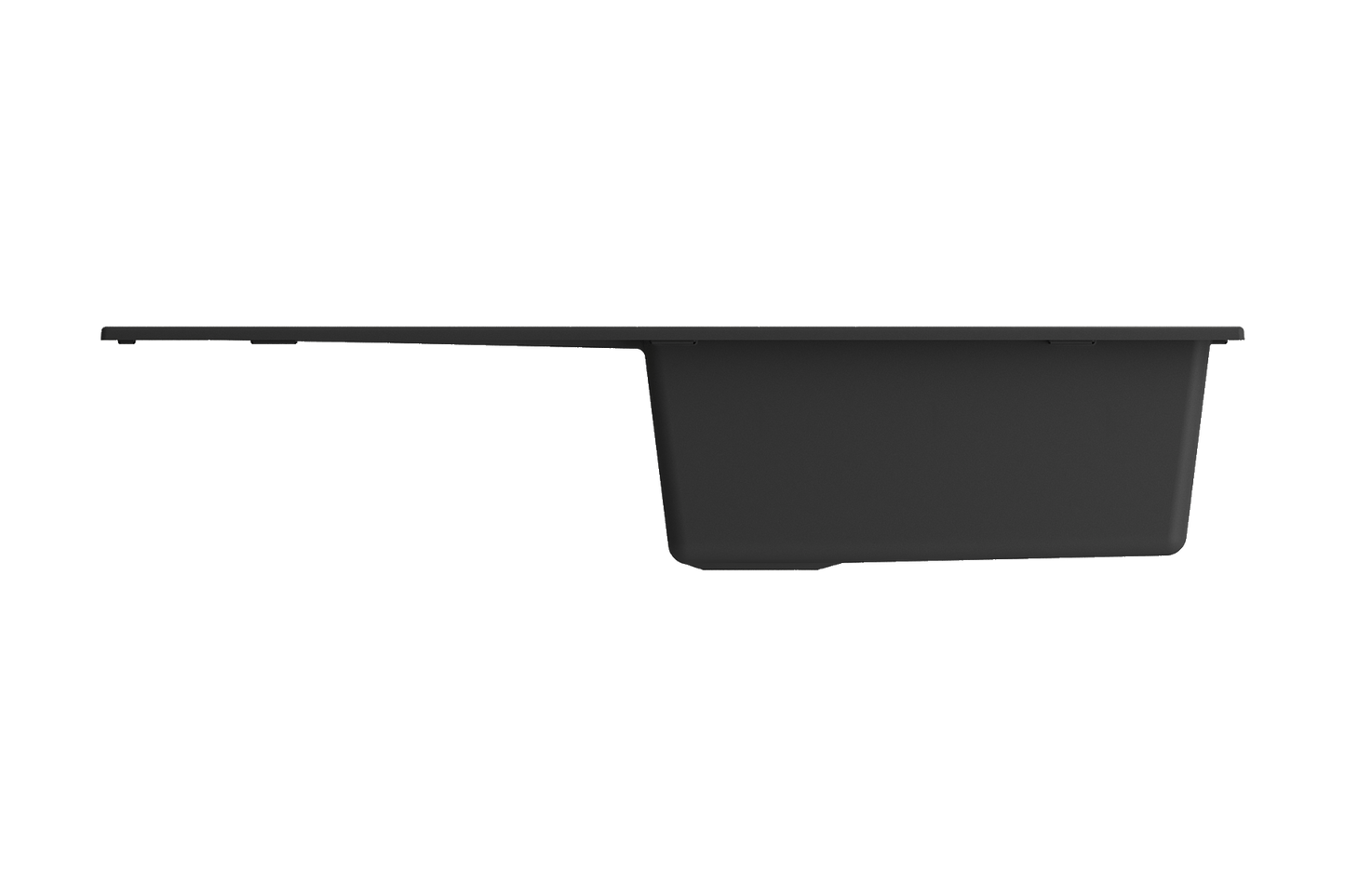 BOCCHI LEVANZO 20" Granite Kitchen Sink with Drain Board side view showcasing its sleek design.