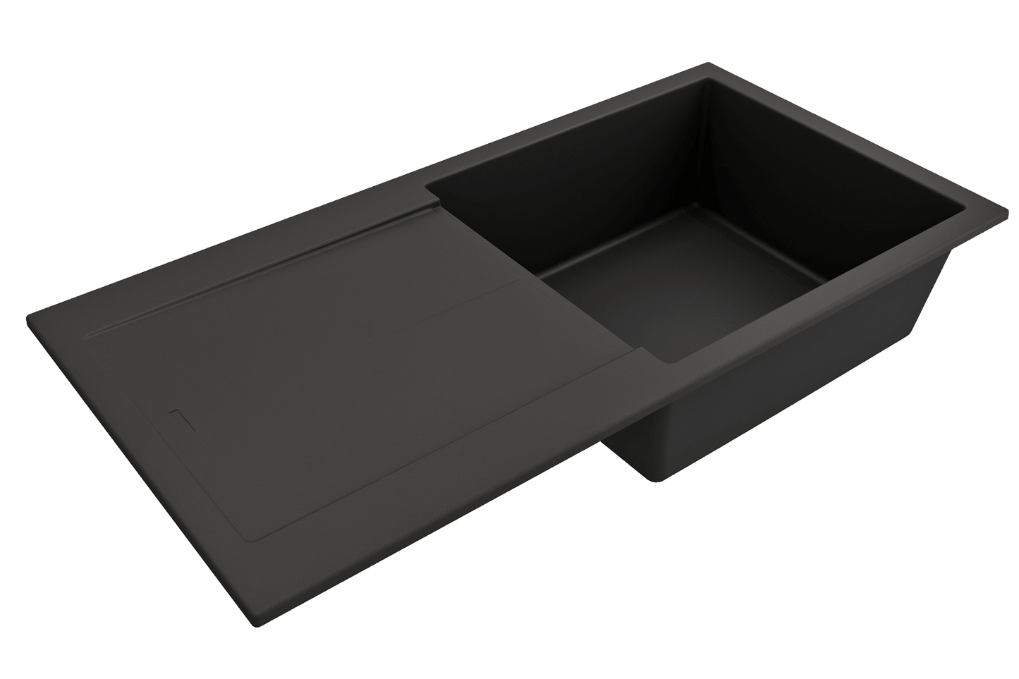 BOCCHI LEVANZO 20" Granite Kitchen Sink with Drain Board featuring a sleek black finish and integrated drain board.