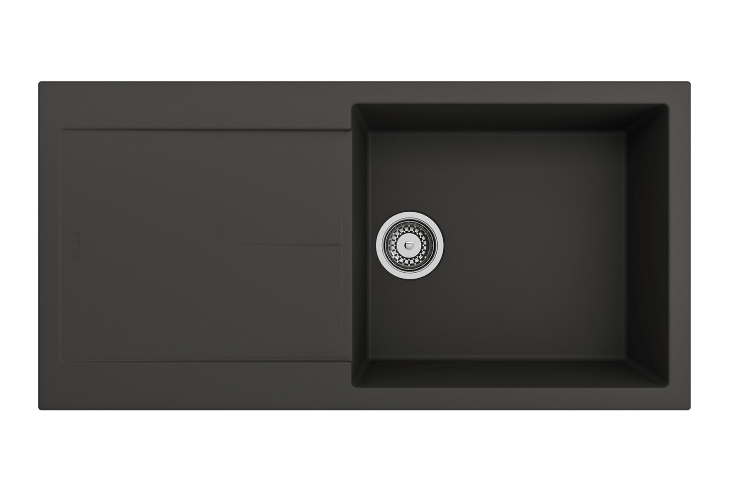 BOCCHI LEVANZO 20" Granite Kitchen Sink with Drain Board in sleek black granite, featuring integrated drain board.