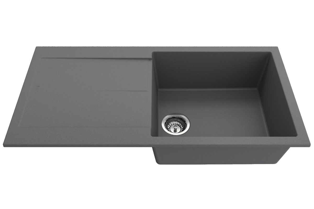 BOCCHI LEVANZO 20" Granite Kitchen Sink with Drain Board in sleek grey finish and integrated drain board feature.