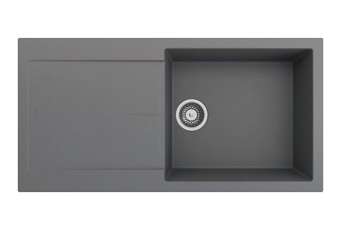 BOCCHI LEVANZO 20" Granite Kitchen Sink with Drain Board in sleek gray design with integrated drain board.
