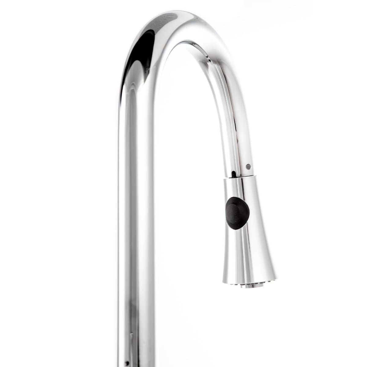 ZLINE Castor Chrome Kitchen Faucet CAS-KF-CH close-up view of the spout showcasing its sleek chrome design