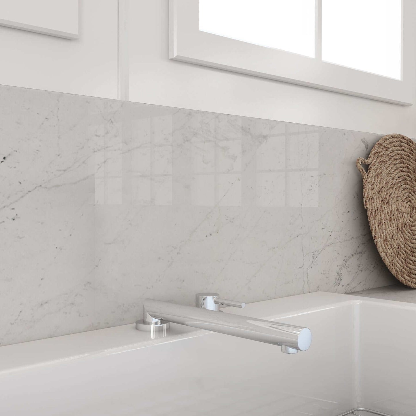 BOCCHI BAVENO Move Kitchen Faucet on a marble backsplash in a modern kitchen setting.