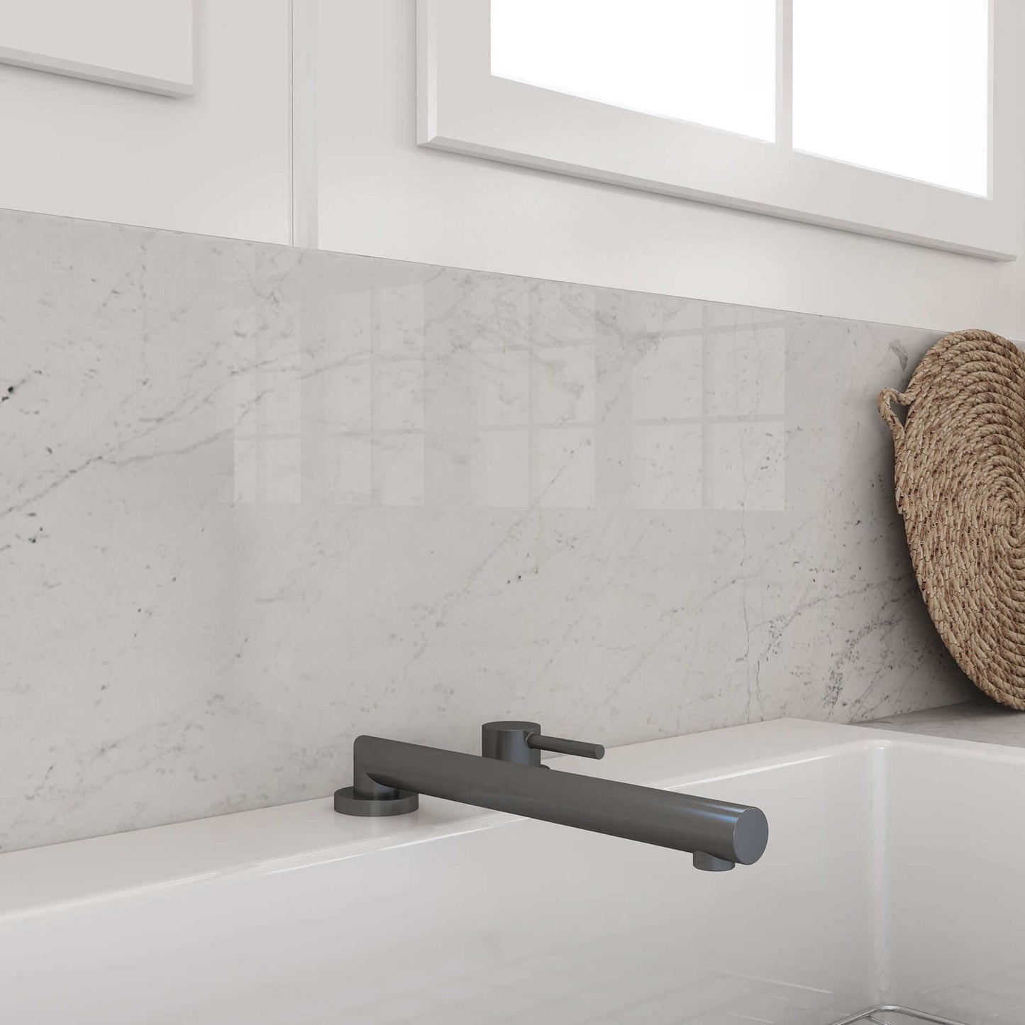BOCCHI BAVENO Move Kitchen Faucet with telescopic design on a marble countertop.