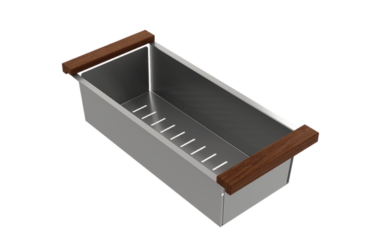 BOCCHI Deep Stainless Steel Colander with Wooden Sapele Handles 2310 0003 featuring a sleek design and durable materials.